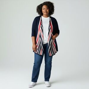 Catherines Woman’s Plus size 0X Americana Navy Striped Open Cardigan